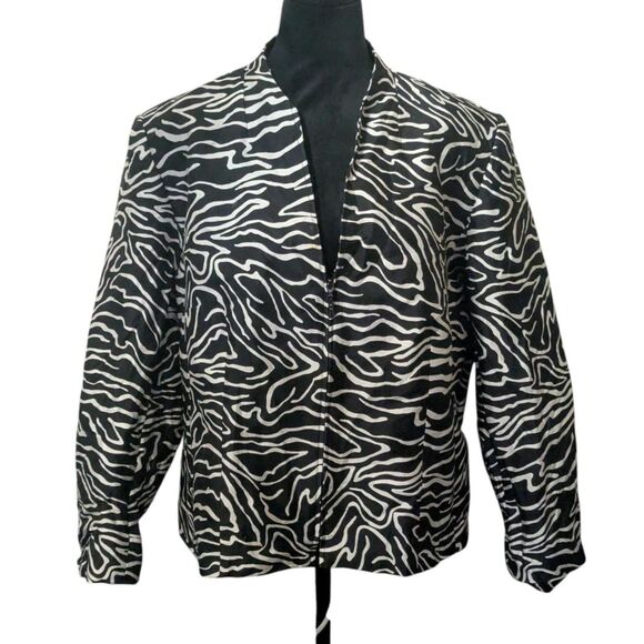 Talbots Woman 14W Silk Wool Blend Zebra Animal Print Jacket Blazer Vintage - Picture 1 of 6